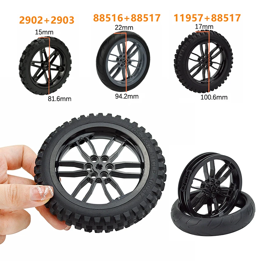 2 Stück MOC Baustein Motorradreifen & Motorradfelge Technisches Teil Ziegel Radnabe Autos Spielzeug Kompatibel mit 88517 11957 – Detail 1