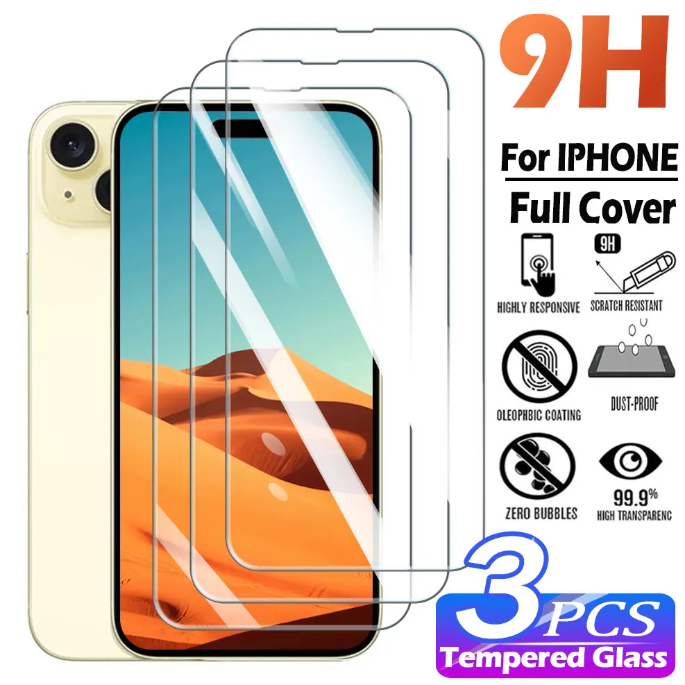 3-1Pcs Full Cover Tempered Glass For iPhone 11 12 13 14 15 16 Pro Max Screen Protector For iPhone X XR XS Max 12 Mini Glass Film