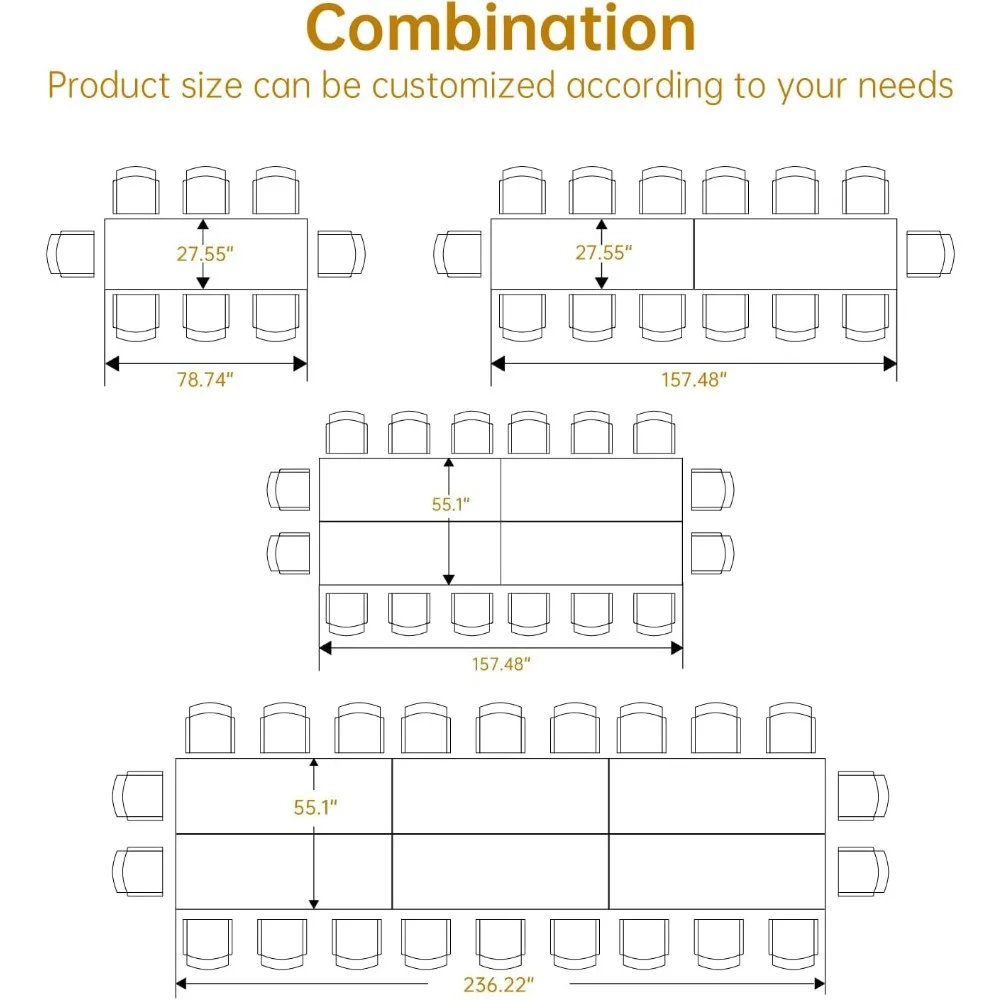 طاولة اجتماعات مستطيلة قوية لـ 8، طاولة ندوات أعمال كبيرة، رمادي، قطعة واحدة #4