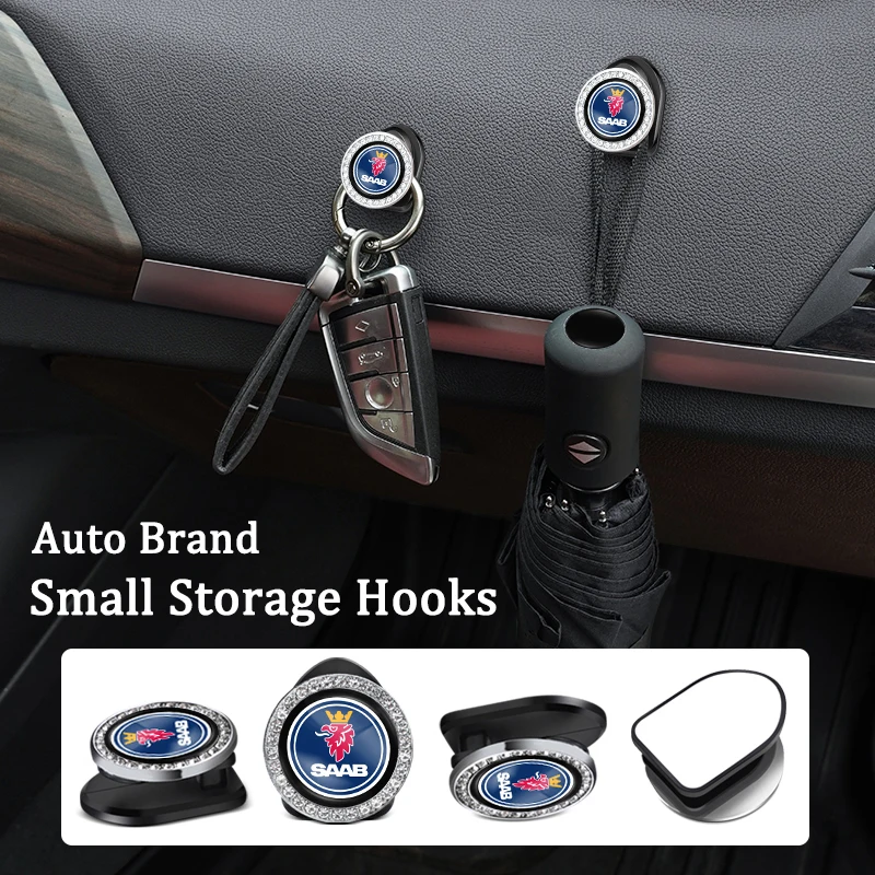 

2pcs Car Emblem Small Hooks Multi-function Adhesive Hanging Hooks For Saab 93 93X 95 96 97 94X 92X 99 9X 9000 TurboX Phoenix