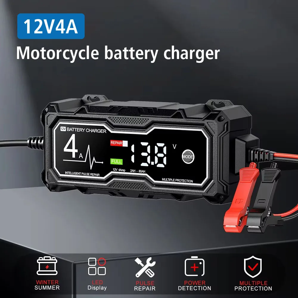 LCD Display Pulse Repair AGM Battery Charger Car Motorcycle Battery Charger Multiple protection 12V 4A Intelligent Chargers