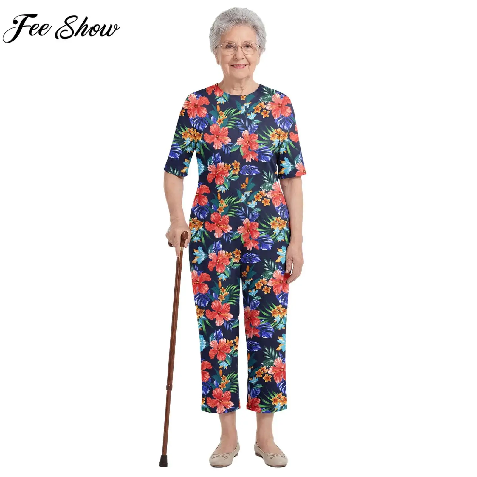 Women Elderly Special Needs Adaptive Clothing Alzheimer Anti-strip Jumpsuit Back Zipper Rompers Homewear Sleepwear Daily Wear
