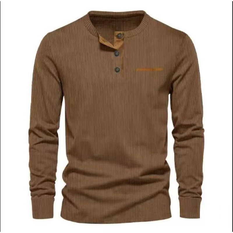 Men's Corduroy Henley Neck Long Sleeve T Shirt Fashion Slim Fit Casual Button Up Top for Daily Wear view 5
