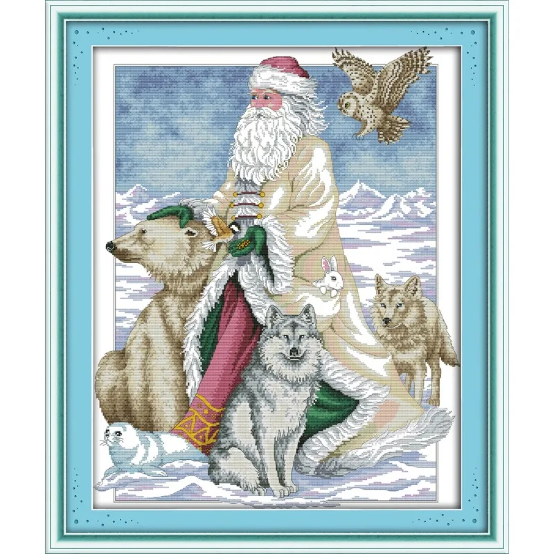 

Joy Sunday New Stamped Cross Stitch Kit,11/14/16CT DIY Easy Pattern Aida Fabric Embroidery Set-The North Pole Santa Claus
