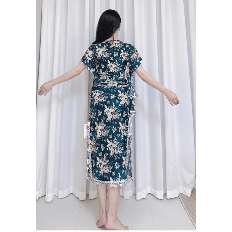 맞춤형 밸리 댄스 의상 훈련 옷 뷰티 바 스팽글 프린트 로브 유행하지 않은 민속 지팡이 오리엔탈 댄스웨어 3pcs