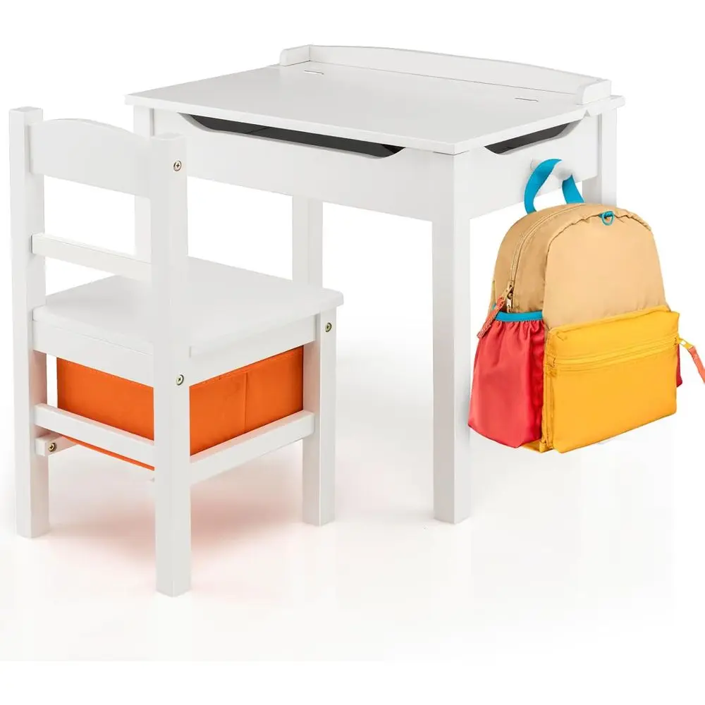 

Wooden Toddler Study Desk with Chair, Playroom Activity Table Set, Storage, Safety Hinge, Pull-Out Drawer, Arts and Crafts (Whit