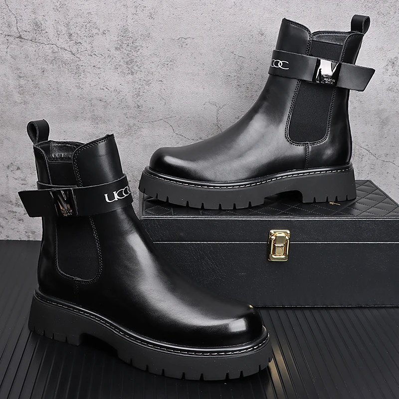 New Arrival Men Fashion Casual Ankle Chelsea Boots Autumn Winter Luxury Designer Youth Trending Metal Decoration Sneakers