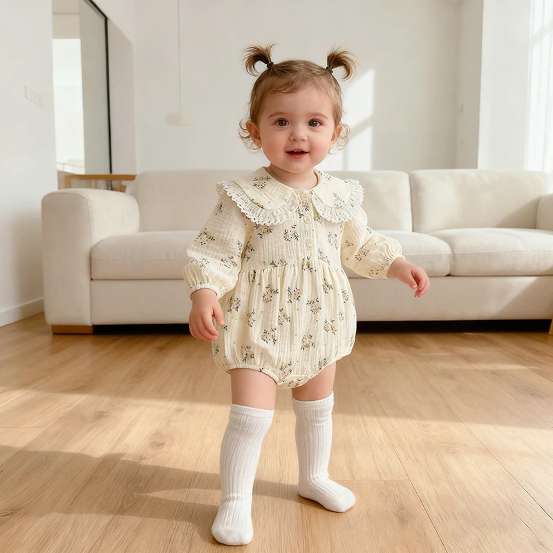 2026 neue Frühjahr 0-24 M Infant Baby Mädchen Baumwolle Body Lange Ärmeln Blume Baby Mädchen Overall Neugeborenen revers Druck Overall