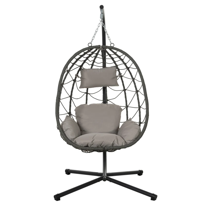 Indoor Outdoor Swing Patio Wicker Egg Hanging Basket Chair With Stand For Bedroom Living Room Balcony