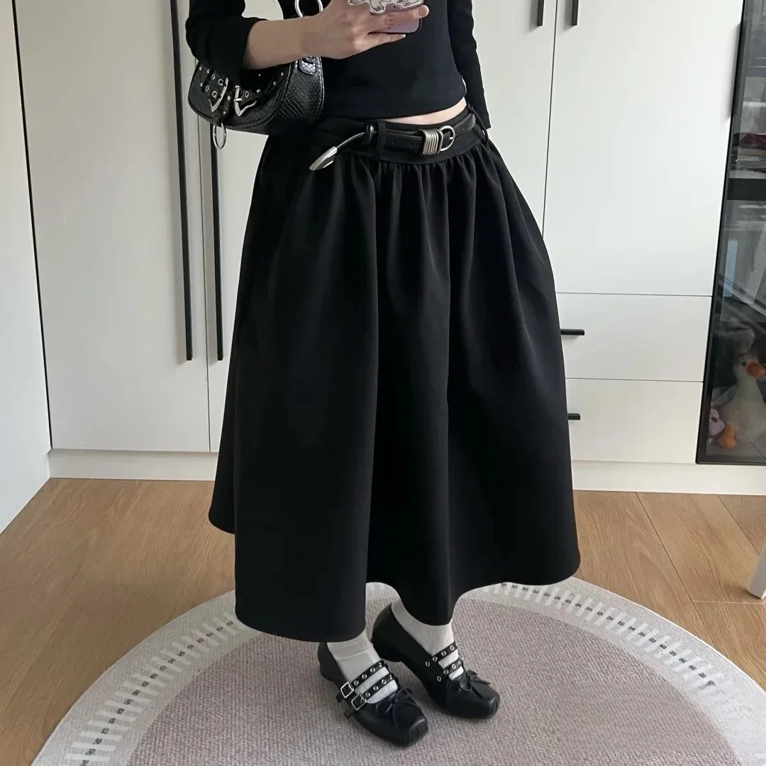 

Весенне-осенний темный дизайн с низкой талией, эластичная черная тонкая пышная юбка с силуэтом, элитная женская юбка