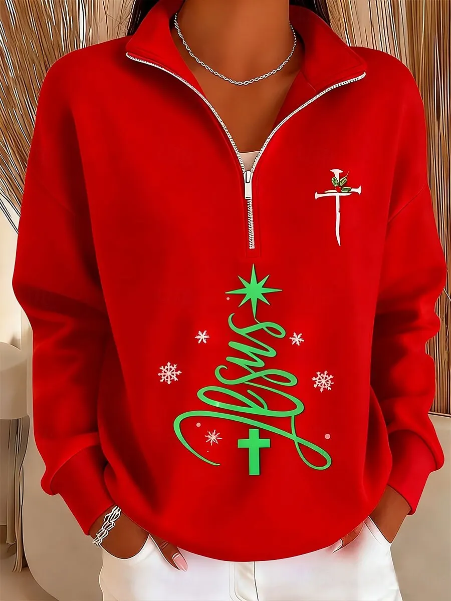 

Women's Christmas Elements Zipper Sweatshirt Fashion Simple Design Long Sleeve Pullover Autumn Winter Festival Party Casual Tops