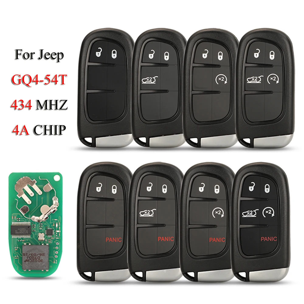 

jingyuqin 5PCS/Lot GQ4-54T Remote Smart Keyless Go Car Key For Jeep Cherokee Durango Chrysler Hitag-AES 433MHZ 4A PCF7938X Chip