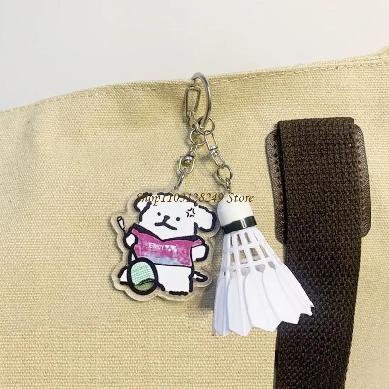 N5KD Badminton Pendant Small Keychain Acrylic Key Rings Gift for Badminton Lover