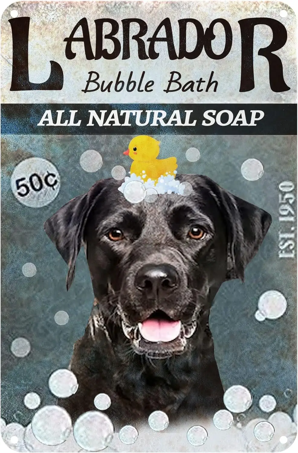 Black Labrador Bubble Bath Funny Tin Sign Vintage Fine Cave Art Decorations Metal Sign Wall Decor 12x8 Inches sign