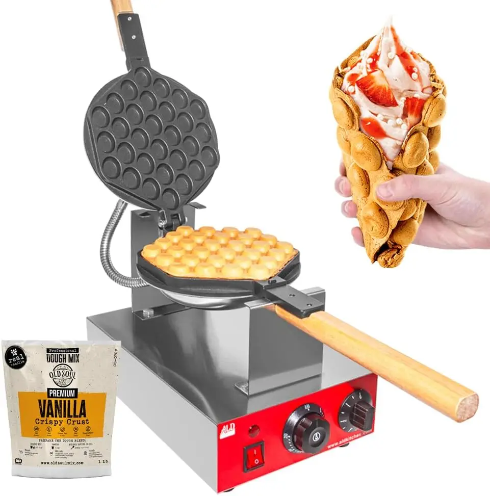 Maker Machine Professional Egg Waffle Iron  1 Large Hexagon Shaped Waffle Rotated Nonstick  SPIN TYPE  110V (SINGLE)