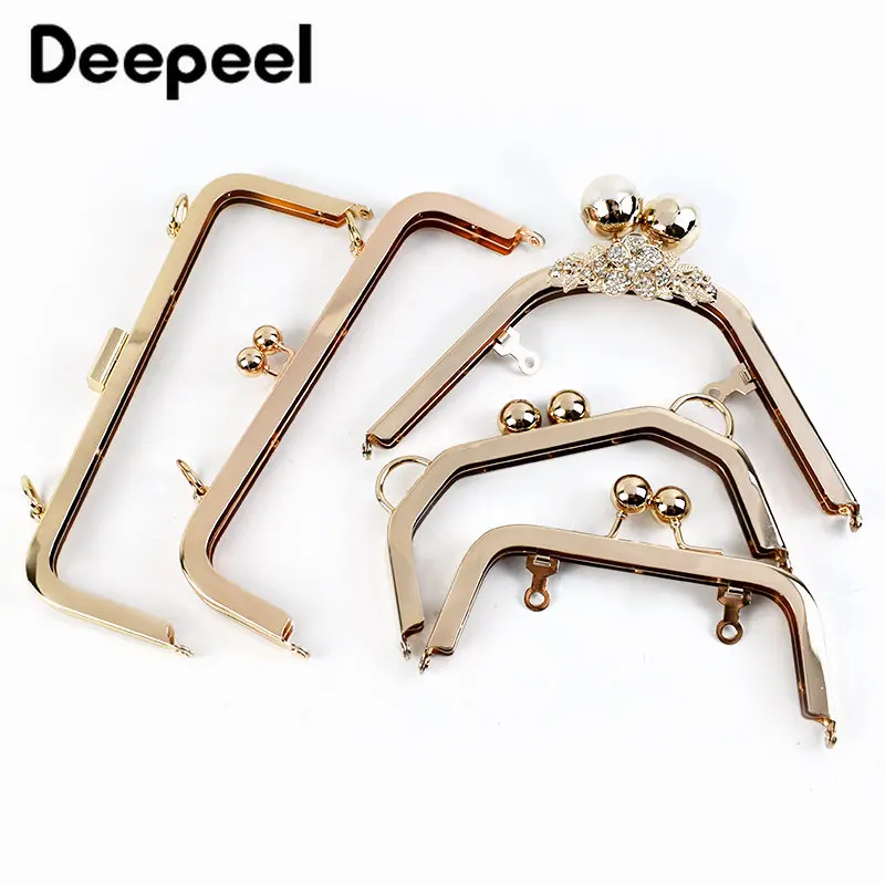 1Pc Deepeel Retro Square Embossed Bag Handles Metal Handmade Sewing Brackets Kiss Clasp Handbag Purse Frame Handle Accessories