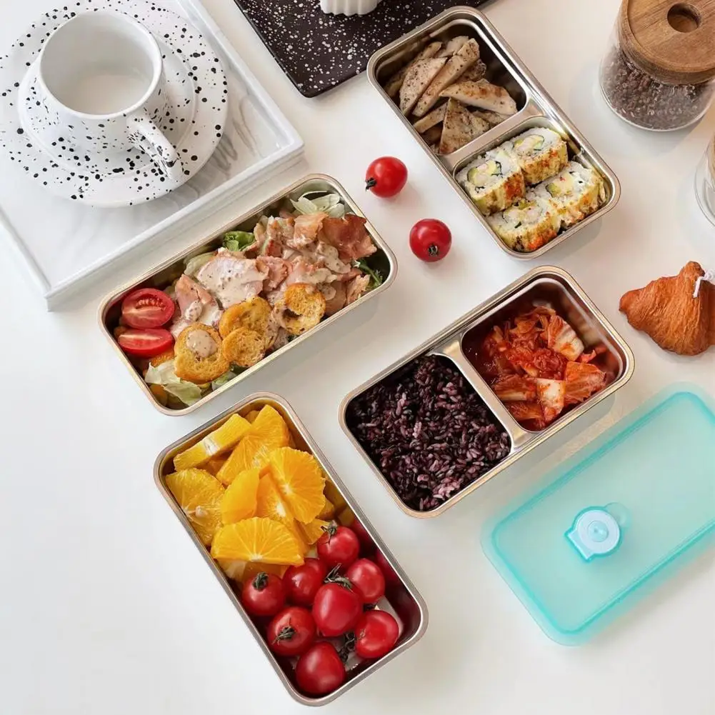 Partition Box Snack Container Stainless Steel Snack Containers with Lids Double Compartment Reusable Condiment Holders for Dips