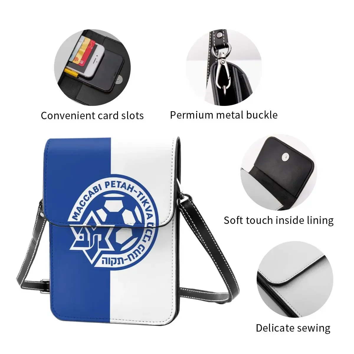Maccabi Petah Tikva Crossbody Wallet حقيبة الهاتف الخليوي حقيبة الكتف محفظة الهاتف الخليوي حزام قابل للتعديل #5