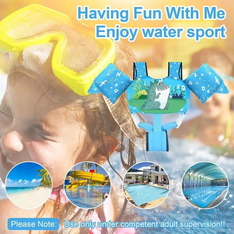 Kamizelka ratunkowa dla dzieci do 138 kg, dla chłopców i dziewcząt, pływaki dla maluchów z szelkami na ramiona i rękawami dla dzieci w wieku 2, 3, 4, 5, 6, 7 lat