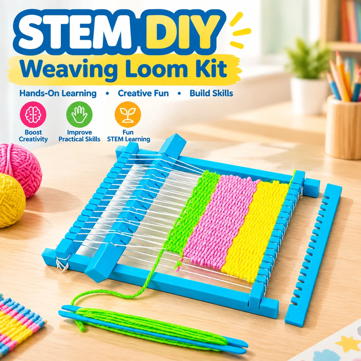 STEM DIY Weaving Loom Kit Kids Handmade Technology Small Production Weaving Tool for Primary Secondary School Students
