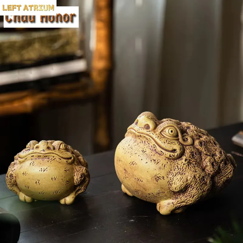 

Creativity Lucky Golden Toad Statue Ornaments Chinese Yixing Purple Clay Tea Pet Handmade Tea Set Decors Tea Ceremony Collection