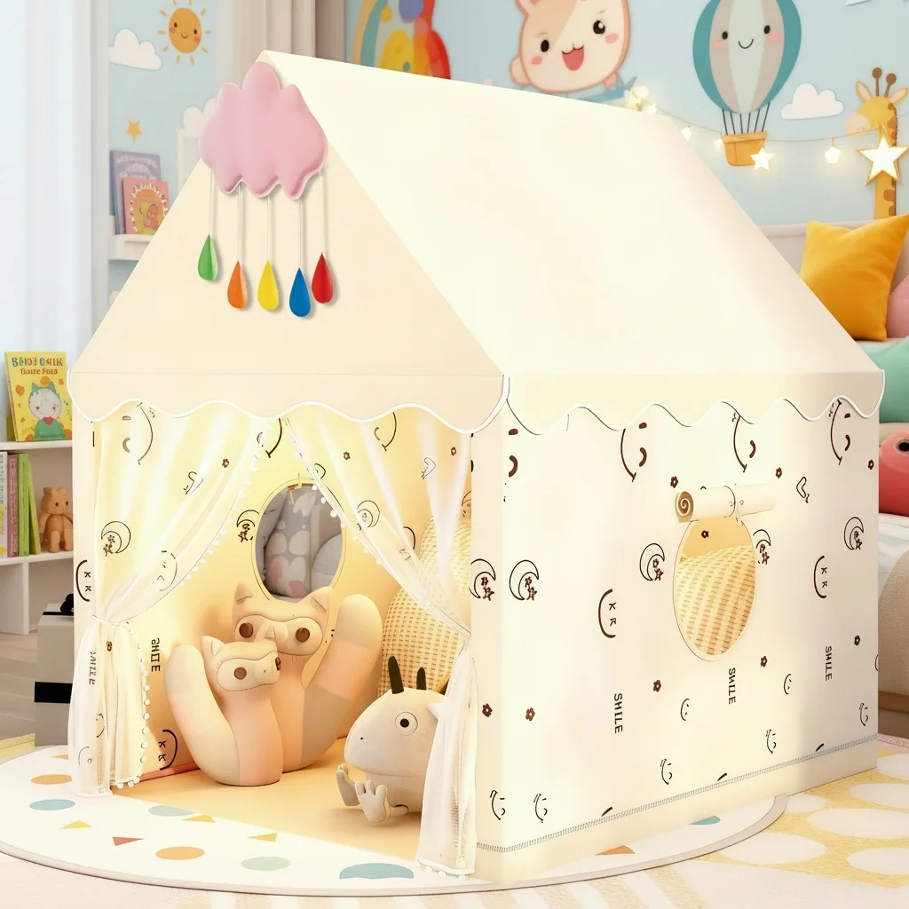 tente-de-lit-avec-cloison-tente-de-jeu-amusante-pour-enfants-tente-chateau-de-conte-de-fees-tente-de-jeu-d'imitation-tente-de-jeu-pour-enfants-espace-secret-pour-enfants-tente-de-jeu-portable-nuages-inclus-decorations-de-fete-d'anniversaire-noel-thanksgiving-halloween-cadeau-de-fetes-lumieres-non-incluses