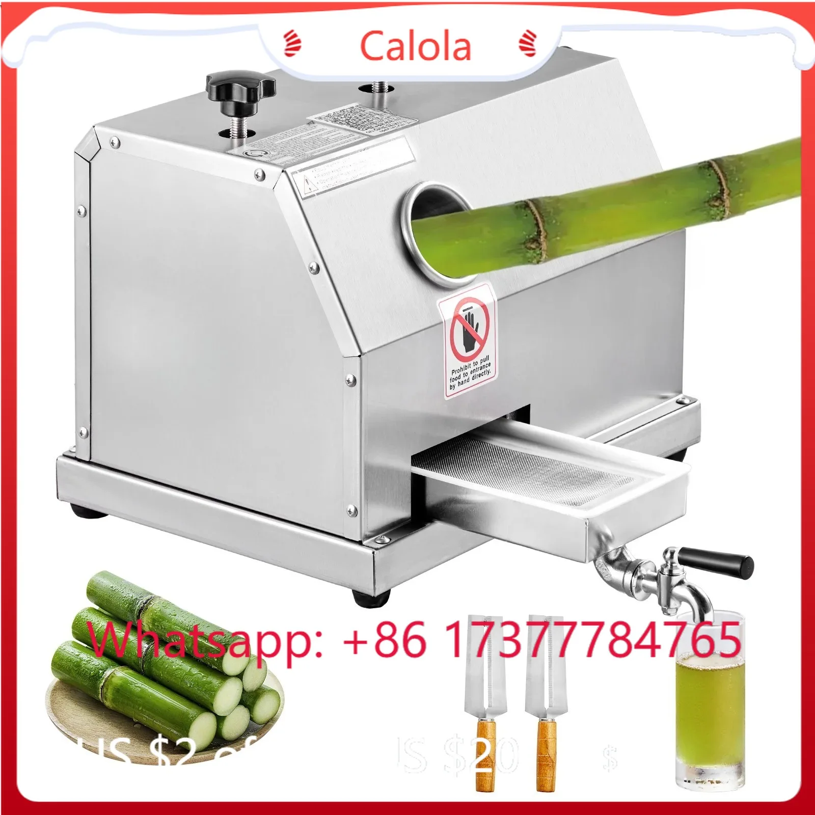 110LBS/H High Output Sugarcane Juicer Machine, Commercial Design 3 Stainless Steel Rollers 2.4