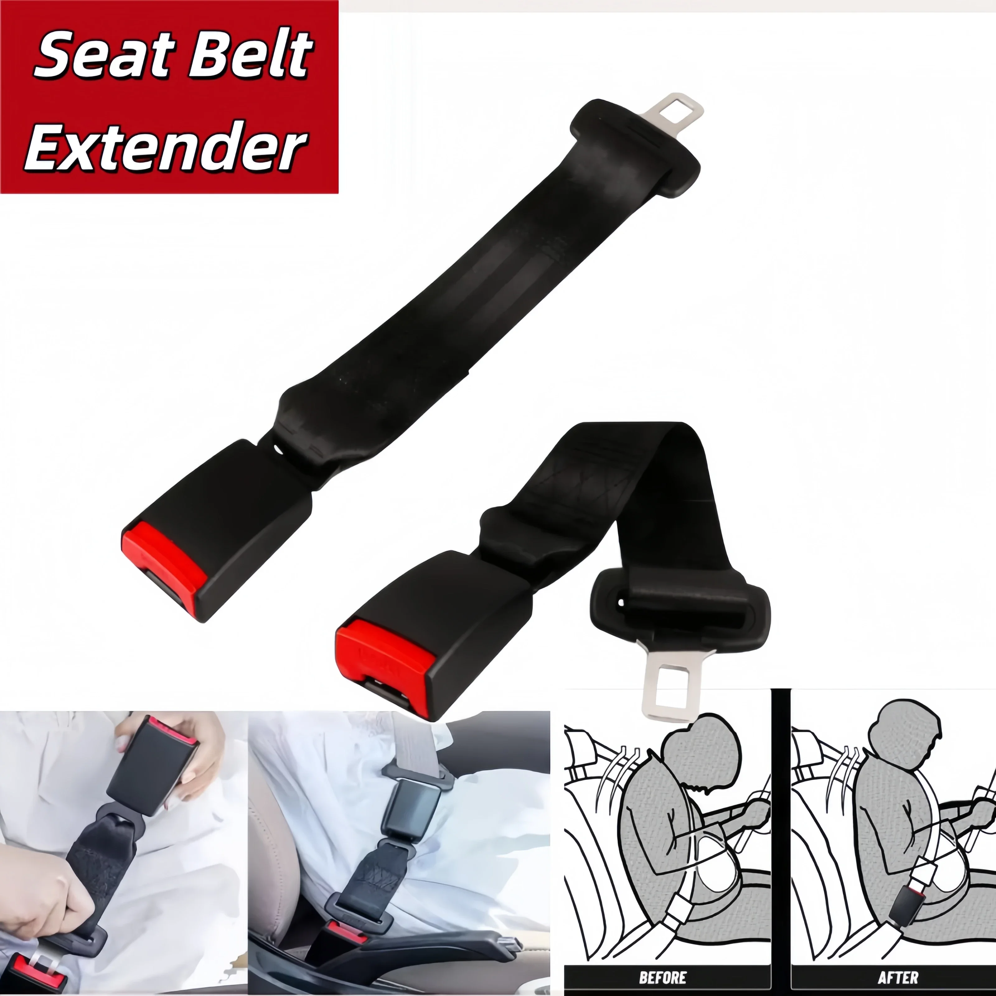 Heavy Duty Universal Seat Belt Extender Clip 20-22MM Tongue Adapter Safety Buckle Adjustment Quick Lock Car Truck Accessory