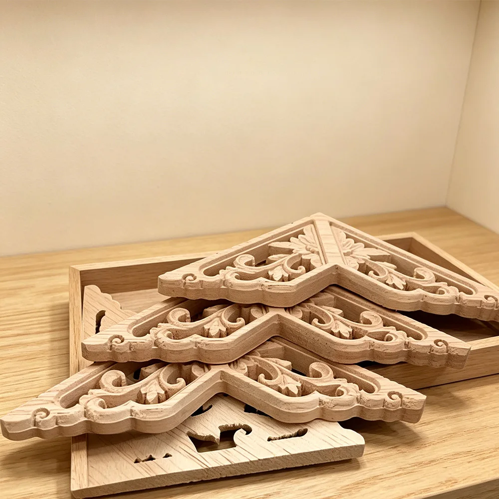 10PCS Vintage Unpainted Wood Carved Decal Corner Onlay Applique Frame for Home Furniture Wall Cabinet Door Decor Crafts