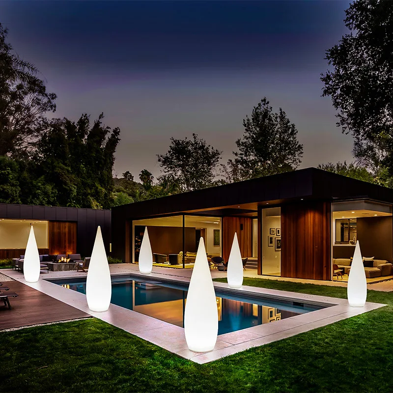 Outdoor Solar Lamp LED RGB Modern Droplet Shape Waterproof IP65 with Remote Control Decor Home Hotel Corridor Gadern Lawn Lights