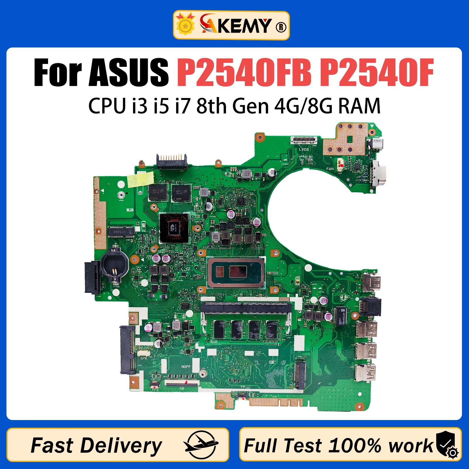 

AKEMY P2540FB Notebook Mainboard For ASUS PRO P2540FB P2540F Laptop Motherboard with CPU i3 i5 i7 8th Gen 4G/8G RAM MX110-V2G