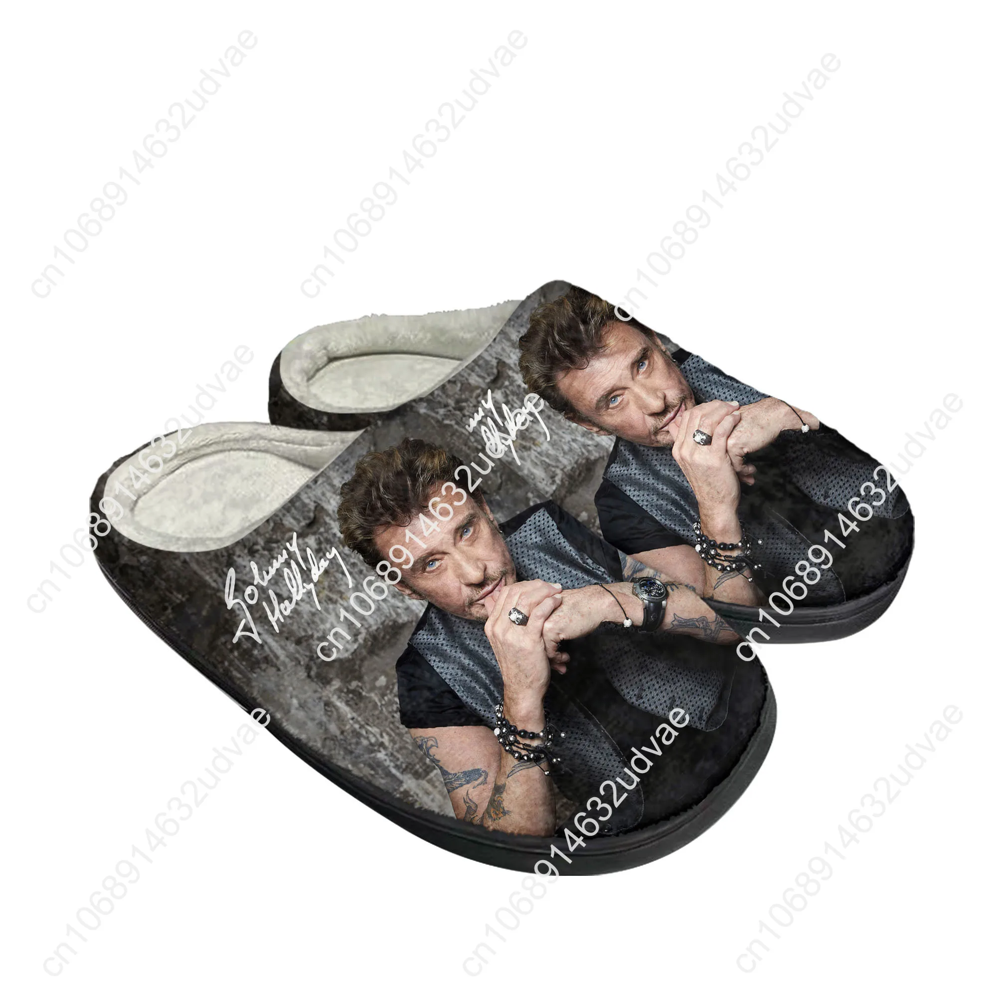 Johnny Hallyday Cotton Slippers Mens Womens Rock Band Music Fans Keep Warm Shoes Home Plush Bedroom Footwear Custom Made Slipper