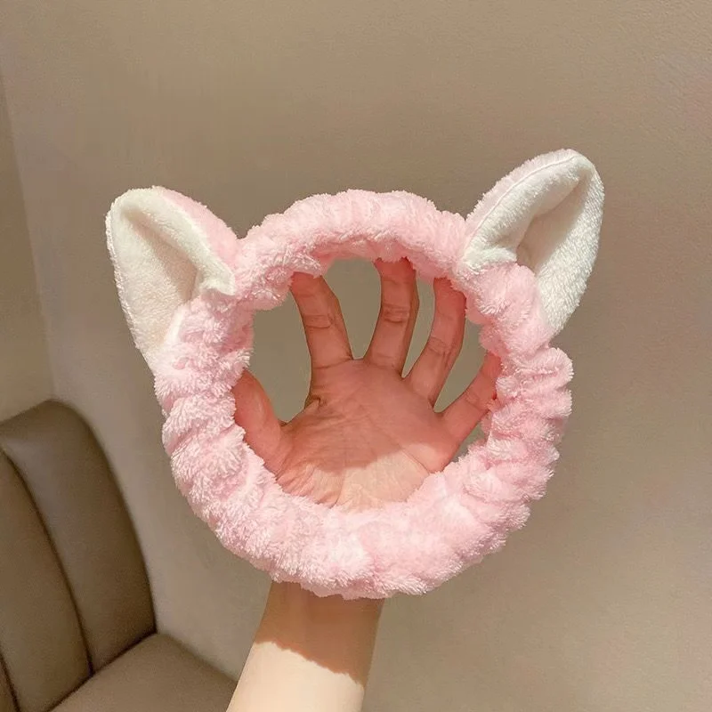 Cute coral velvet cat ears elastic soft hair band Female Male Accessories Face skin care makeup Wear absorbent sweat comfortable