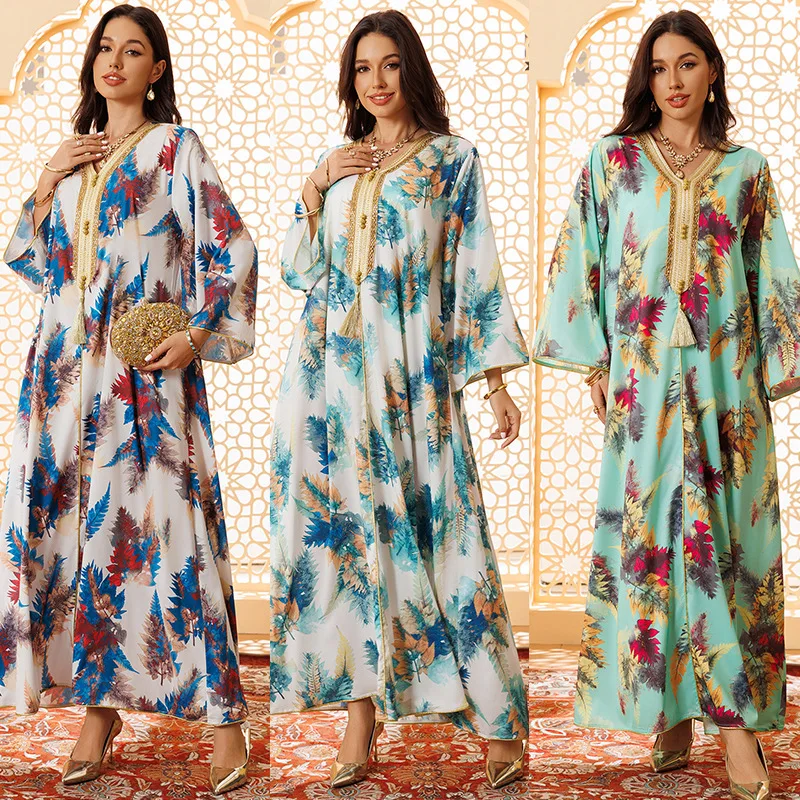 

Middle East hot diamond robe elegant women's clothing muslim dress fashion simple temperament casual vacation style high-end ban