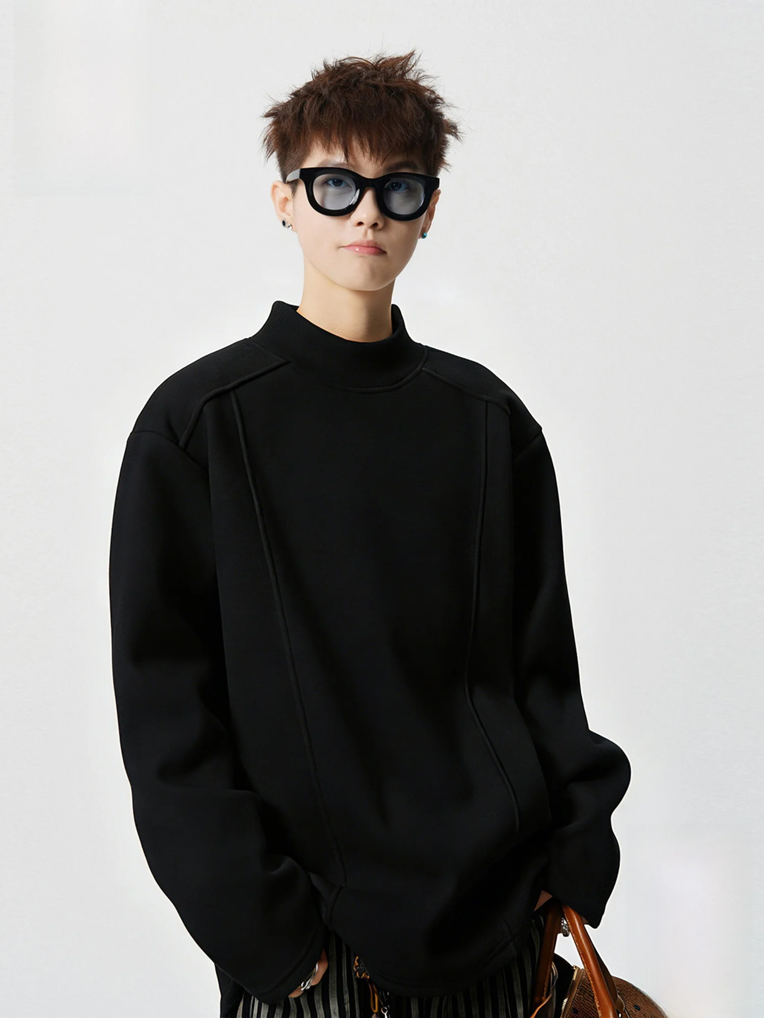 

Мужская свободная повседневная футболка Paul Frank с длинным рукавом и высоким воротником, однотонная, базовая модель для молодежи, весенний сезон