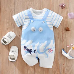 0-18 Baby Jumpsuit Cute Cartoon Strap Octopus Casual And Comfortable Soft Boy And Girl Summer Short Sleeved Newborn Clothes