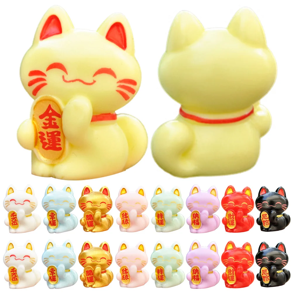 18 قطعة الراتنج مصغرة محظوظ القط الحديقة شرفة ديكور المشهد الصغير تماثيل صغيرة للحيوانات الديكور التماثيل القط #2