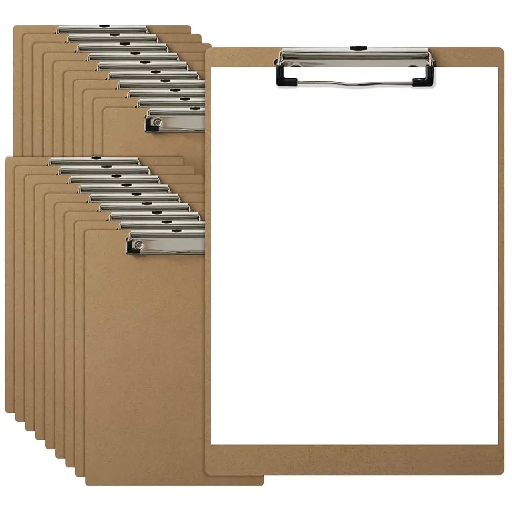 

20 Pack Clipboard 8.5 x 11 Letter Size Clip Boards Bulk, A4 Wooden Hardboard Office Clipboards Pack for Classroom, Work-Meet