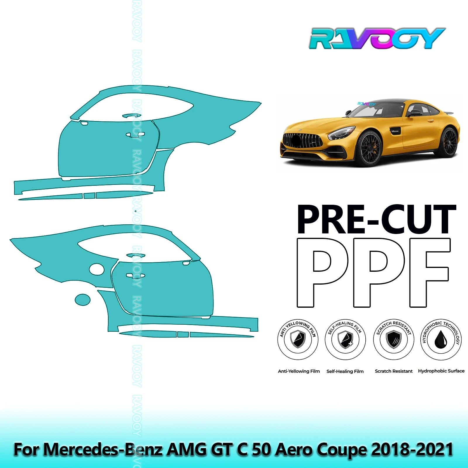 

For Mercedes-Benz AMG GT C 50 Aero Coupe 2018-2021 8.5mil Pre-Cut PPF Door & A/B Pillar Kit TPU Paint Protection Film Set