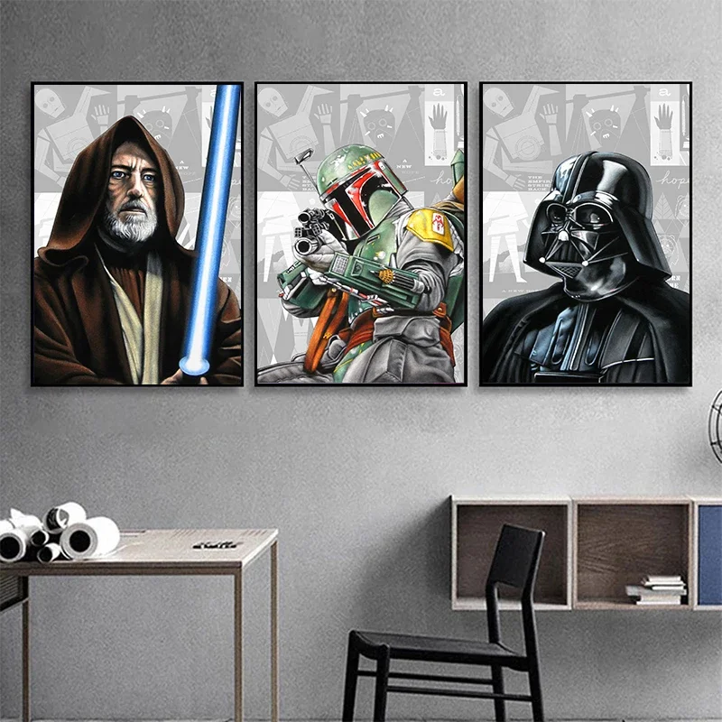 Comic Wall Art Canvas Posters Boba Fett Ben Kenobi Yoda Darth Vader Canvas Painting Disney Picture for Room Bar Decor