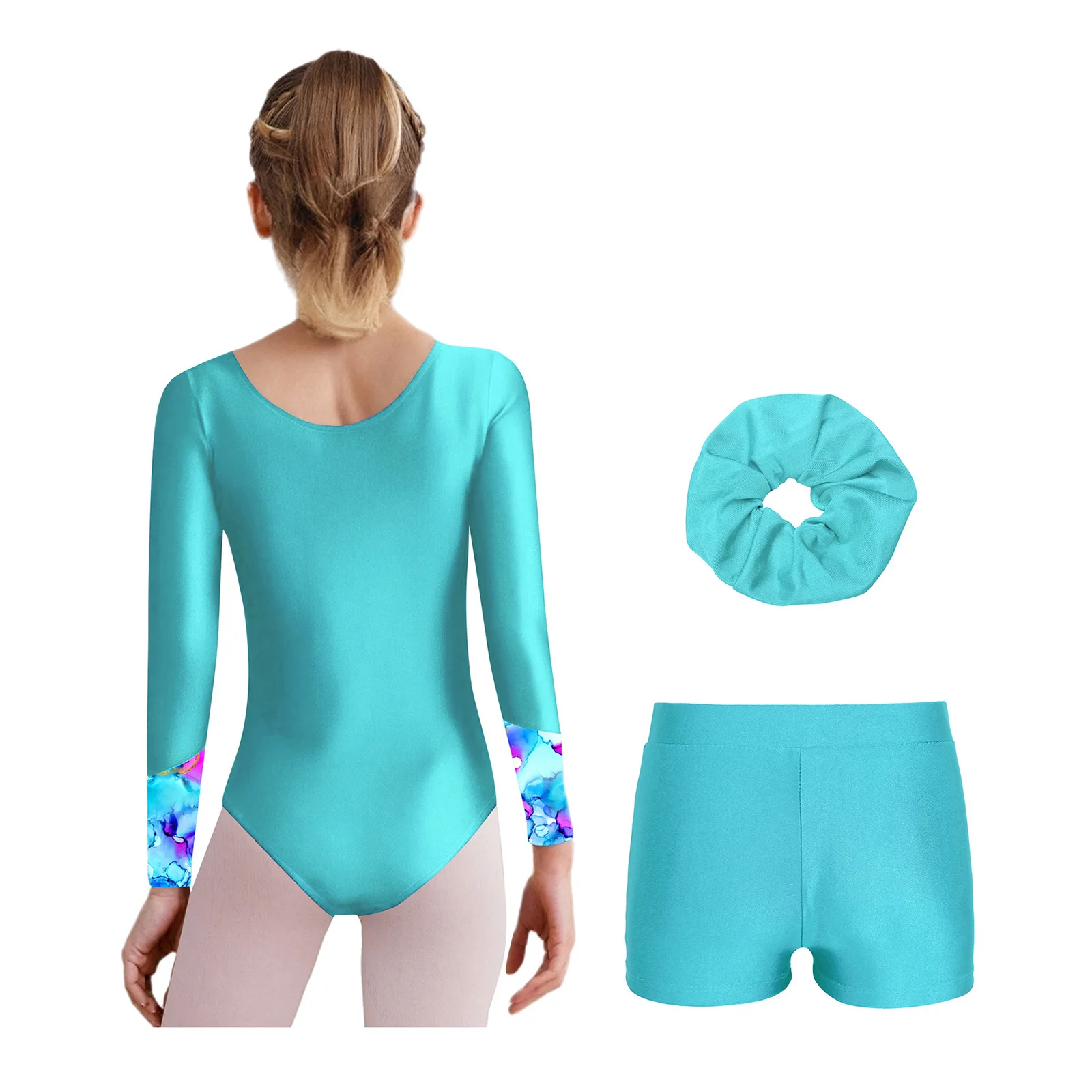 Conjunto de gimnasia y Ballet para niñas, trajes deportivos de baile, ropa de actuación de baile, mono de leotardo con pantalones cortos y diadema, Ropa de baile