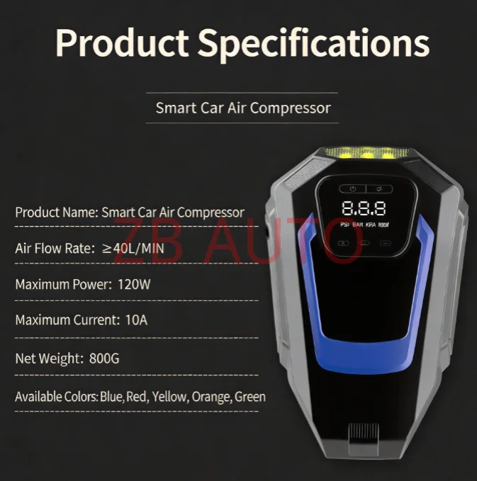 

Автомобильный воздушный насос с сенсорным экраном, двухцилиндровый, 12В, электрический, портативный, мощный насос для шин.