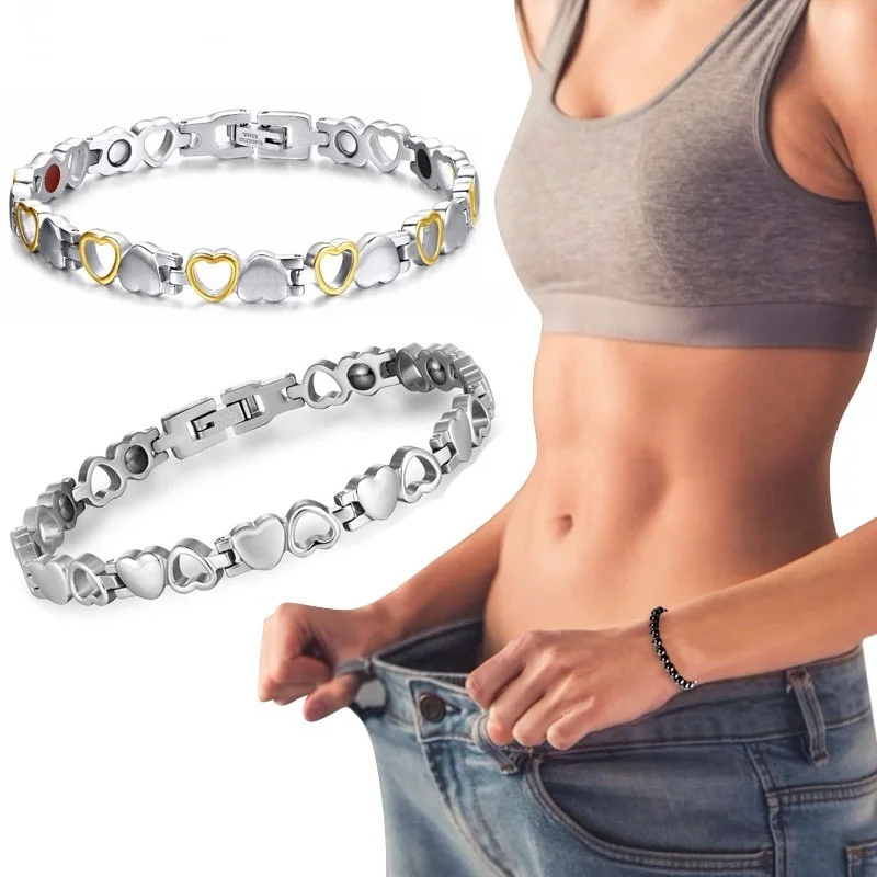 Healthy Magnetic Slimming Bracelet Fashionable Jewelry for Woman Man Weight Loss Bracelet Link Heart Shape Steel Chain Bracelet