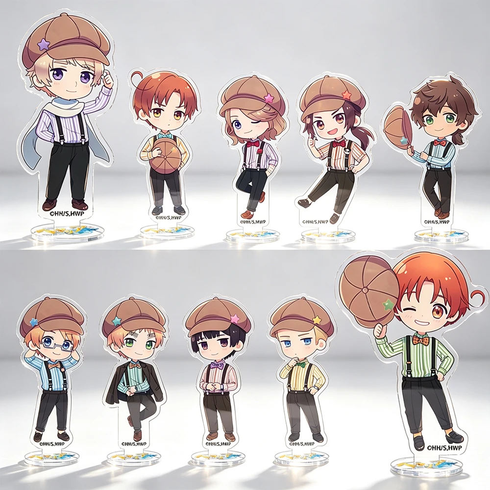 Hetalia World Stars Chibi Character Retro Newsboy Cap Suspender Pants Standee Russia France China Spain Japan Acrylic Keychain