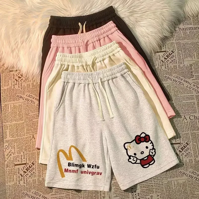 

Sanrio Hello Kitty, летние тонкие шорты для студентов мужского и женского пола, модные повседневные брюки с пятью точками для пар, милое девчачье сердце