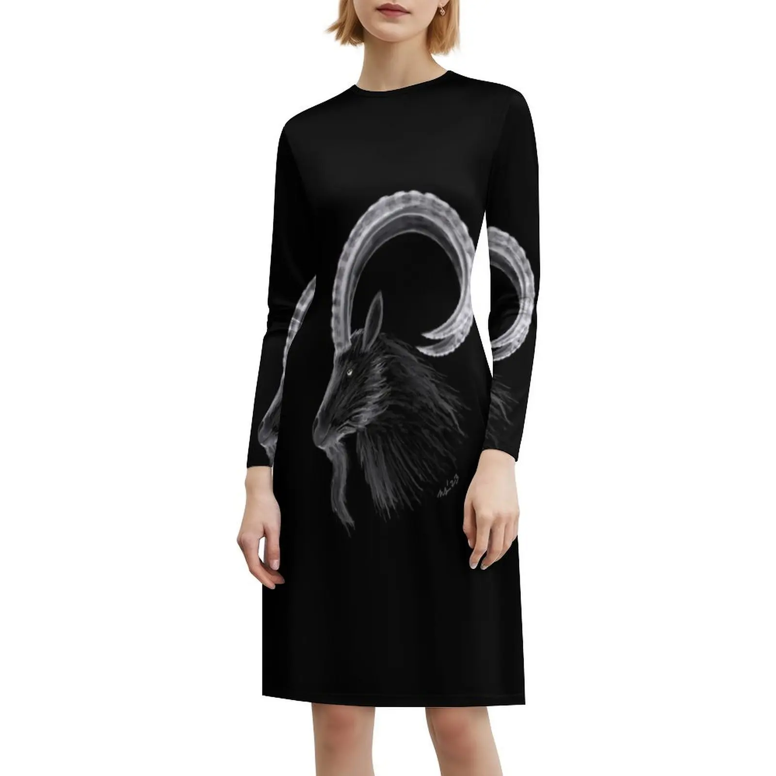 أسود فيليب الساحرة المرأة الهيب هوب الشارع الشهير فستان جرافيك طباعة حفلة ملابس للنادي الساحرة الماعز الشيطاني القوطية غامض مساء #6