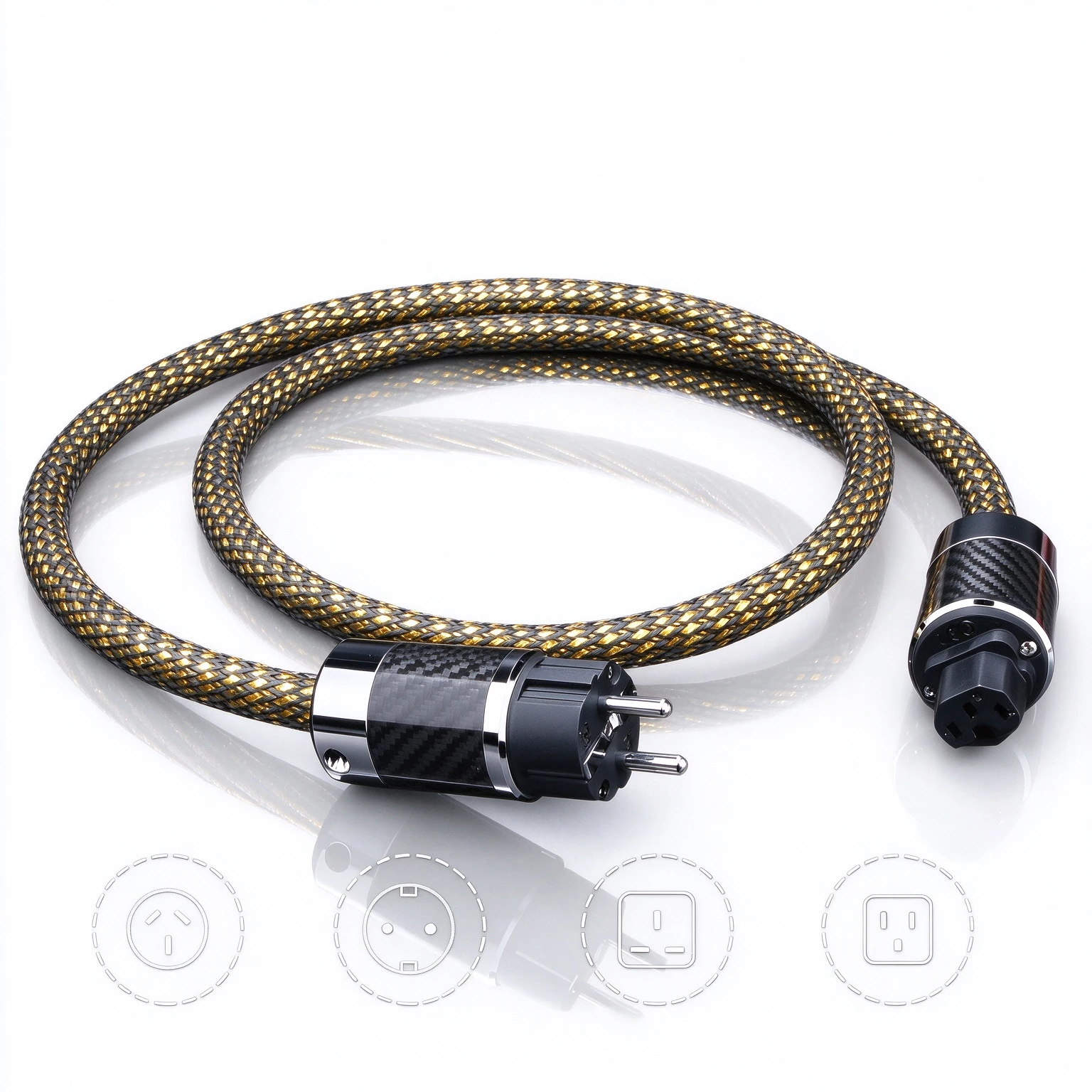 Gold Power Cable 8NOCC Silver Plated IEC320 C15 Power Cord Audiophile Amplifier Audio EU/US/AU Schuko Power Wire Line