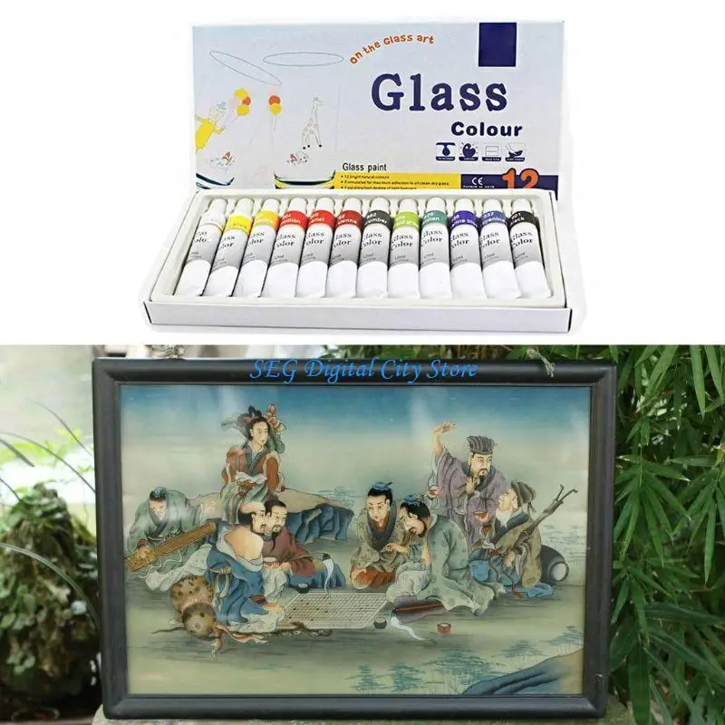 U75B 12ml 12 Color Glass Paint Acrylic Hand Painted Pigments Drawing Tubes Art Supply