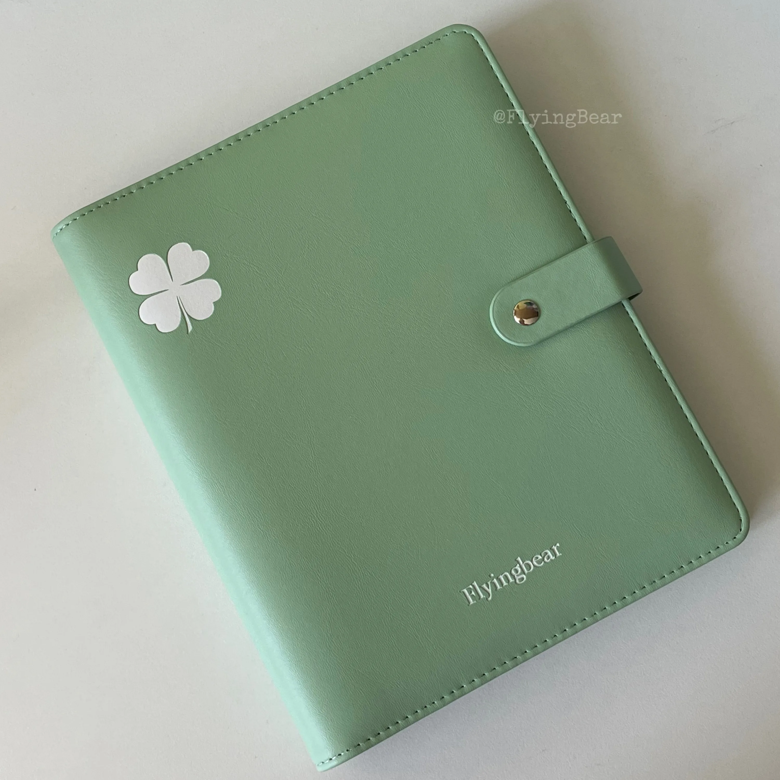 Flyingbear Green Clover A5 Binder, PU Leather Photo Album for K-pop Photocards, Scrapbook Journal 6-Ring Refillable Notebook