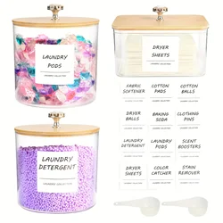 2/3 Pack Laundry Room Organization Storage Containers, Plastic Clear Laundry Pods Container & Dryer Sheet Holder Jars with Lids